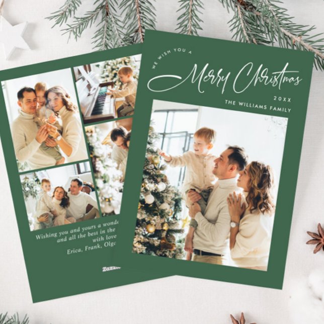 Elegant Minimalist Christmas Greeting 5 Photo Holiday Card (Creator Uploaded)