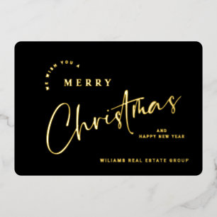 Elegant Minimalist Christmas Greeting Company Gold Foil Holiday Card