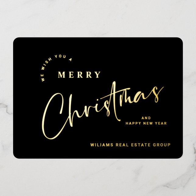 Elegant Minimalist Christmas Greeting Company Gold Foil Holiday Card (Front)