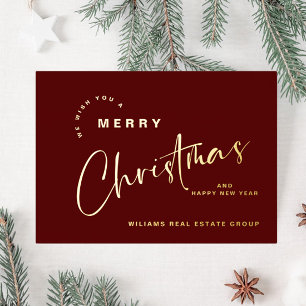 Elegant Minimalist Christmas Greeting Company Gold Foil Holiday Card