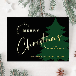 Elegant Minimalist Christmas Greeting Company Gold Foil Holiday Card