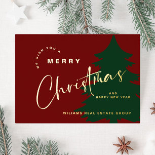 Elegant Minimalist Christmas Greeting Company Gold Foil Holiday Card