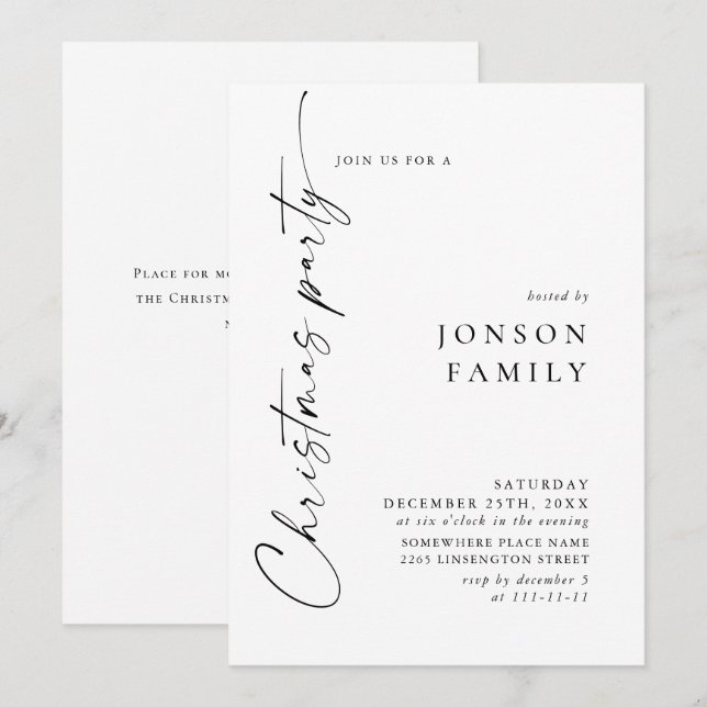 Elegant Minimalist Christmas Holiday Party Invitation (Front/Back)