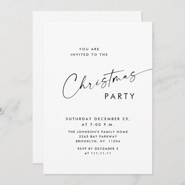 Elegant Minimalist Christmas Holiday Party Invitation (Front/Back)