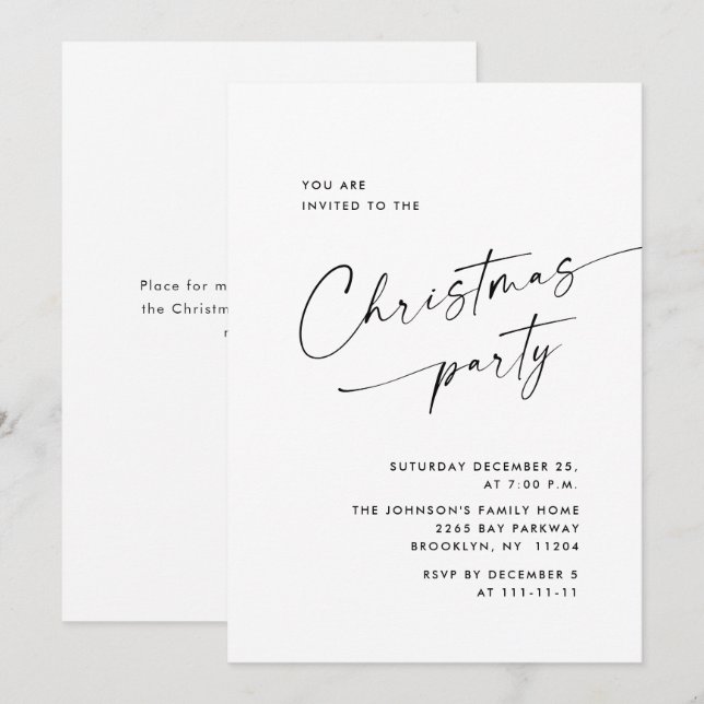 Elegant Minimalist Christmas Holiday Party Invitation (Front/Back)