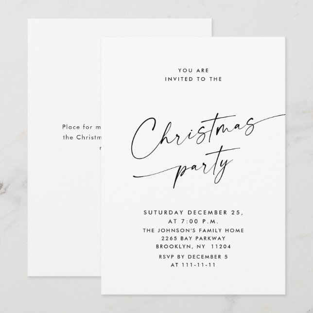 Elegant Minimalist Christmas Holiday Party Invitation (Front/Back)