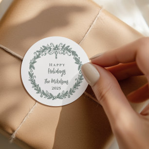 Elegant Minimalist Christmas Line Art Classic Round Sticker