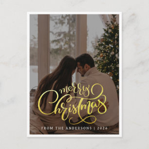 Elegant Minimalist Christmas Modern Family Photo Holiday Postcard