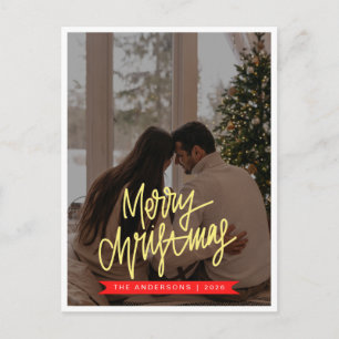 Elegant Minimalist Christmas   Modern Family Photo Holiday Postcard