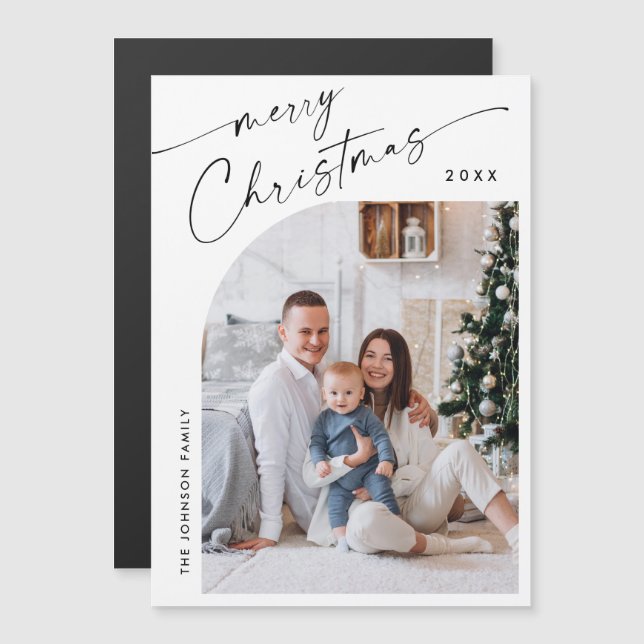 Elegant Minimalist Christmas PHOTO Magnetic Card (Front/Back)