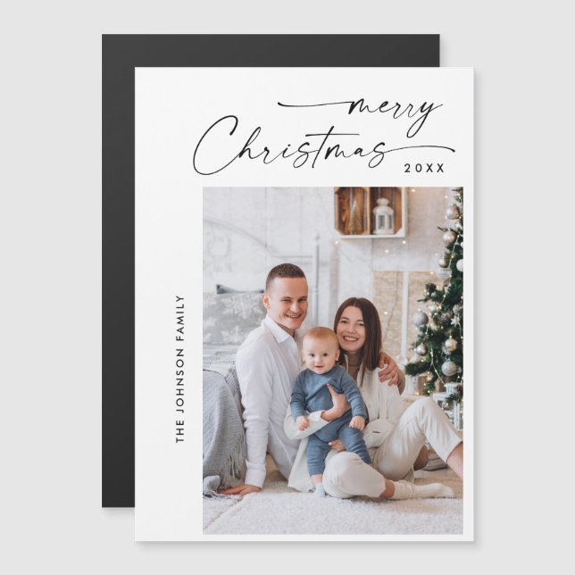 Elegant Minimalist Christmas PHOTO Magnetic Card (Front/Back)
