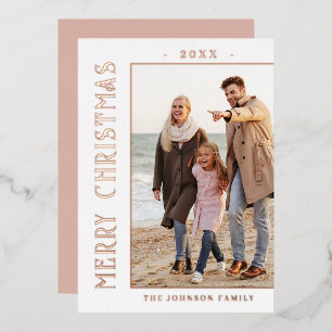 Elegant Minimalist Christmas Photo Rose Gold Foil Holiday Card