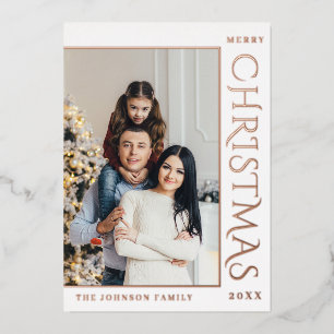 Elegant Minimalist Christmas Photo Rose Gold Foil Holiday Card
