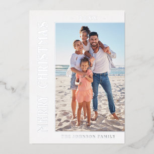 Elegant Minimalist Christmas Photo Silver Foil Holiday Card