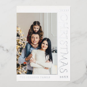 Elegant Minimalist Christmas Photo Silver Foil Holiday Card