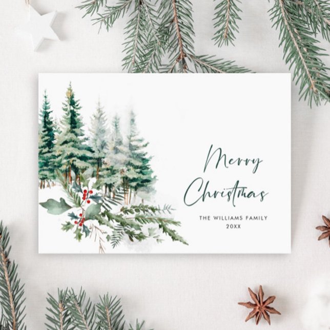 Elegant Minimalist Christmas Pine Tree Greeting Holiday Card (Creator Uploaded)