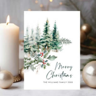 Elegant Minimalist Christmas Pine Tree Greeting Holiday Card