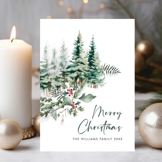 Elegant Minimalist Christmas Pine Tree Greeting Holiday Card (Creator Uploaded)