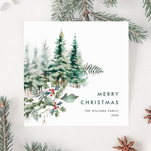 Elegant Minimalist Christmas Pine Tree Greeting Holiday Card (Creator Uploaded)
