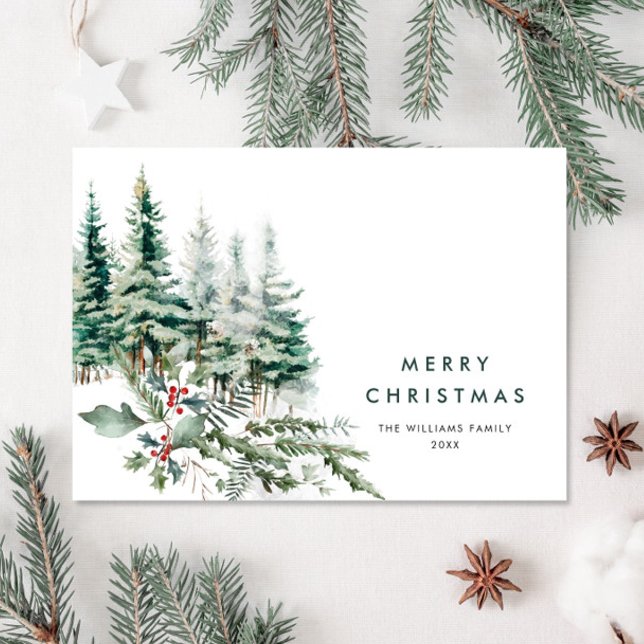 Elegant Minimalist Christmas Pine Tree Greeting Holiday Card (Creator Uploaded)