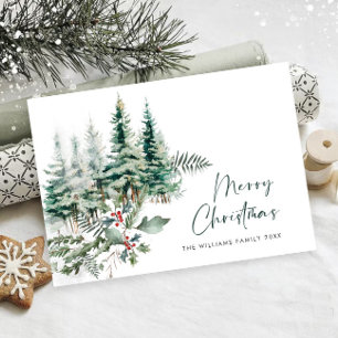Elegant Minimalist Christmas Pine Tree Greeting Holiday Card