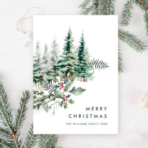 Elegant Minimalist Christmas Pine Tree Greeting Holiday Card