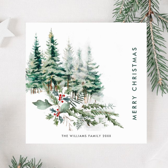 Elegant Minimalist Christmas Pine Tree Greeting Holiday Card (Creator Uploaded)