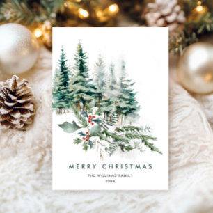 Elegant Minimalist Christmas Pine Tree Greeting Holiday Card