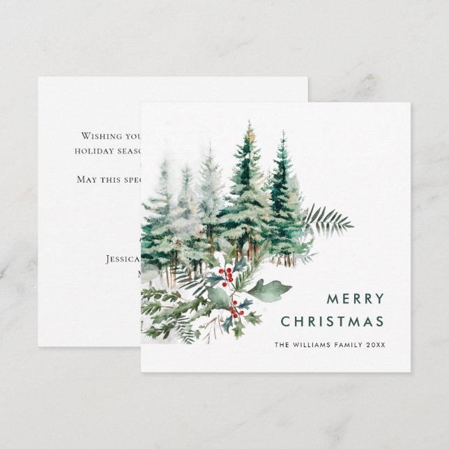 Elegant Minimalist Christmas Pine Tree Greeting Holiday Card (Front/Back)