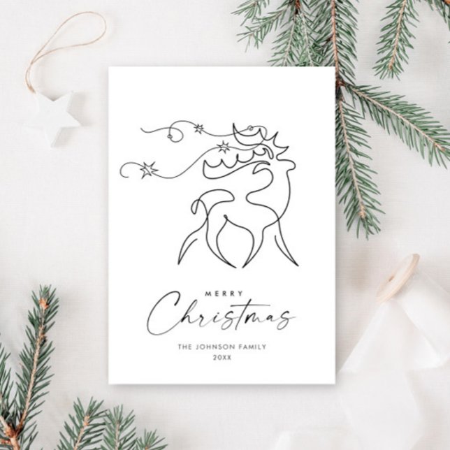 Elegant Minimalist Christmas Reindeer Greeting Holiday Card (Creator Uploaded)