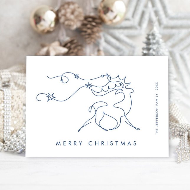 Elegant Minimalist Christmas Reindeer Greeting Holiday Card (Creator Uploaded)