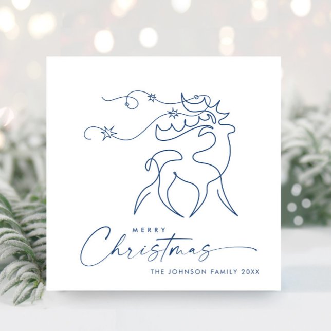 Elegant Minimalist Christmas Reindeer Greeting Holiday Card (Creator Uploaded)