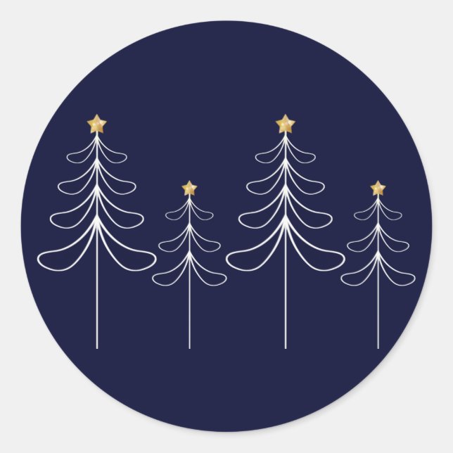 Elegant minimalist Christmas tree design blue Classic Round Sticker (Front)