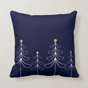 Elegant minimalist Christmas tree design blue Cushion