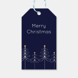 Elegant minimalist Christmas tree design blue Gift Tags
