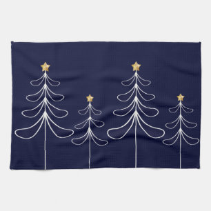Elegant minimalist Christmas tree design blue Tea Towel