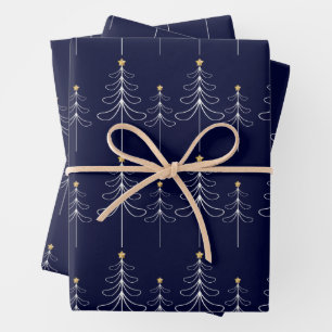 Elegant minimalist Christmas tree design blue Wrapping Paper Sheet