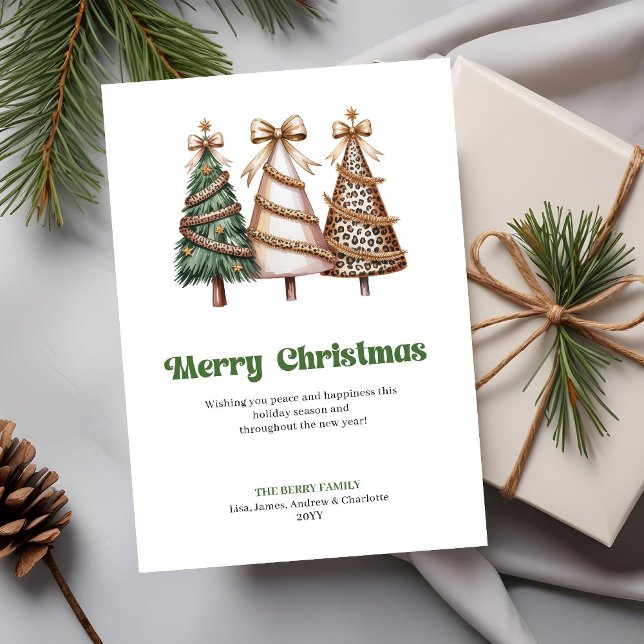 Elegant Minimalist Christmas Tree Leopard Greeting Holiday Card (Chic leopard print Christmas tree greeting card

)