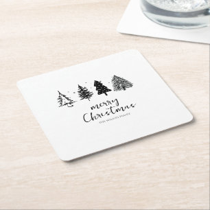 Elegant Minimalist Christmas Tree Square Paper Coaster