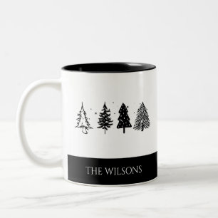 Elegant Minimalist Christmas Tree Two-Tone Coffee Mug