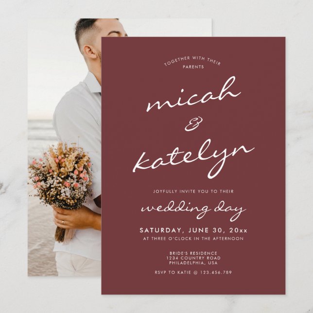 Elegant Minimalist Cinnamon Rose Wedding Invitation (Front/Back)