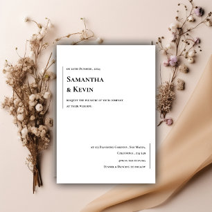 Elegant Minimalist Classic White on Black Wedding Invitation