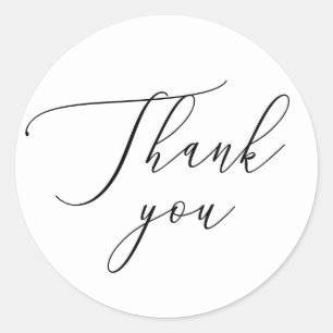 Elegant minimalist clean script wedding thank you classic round sticker