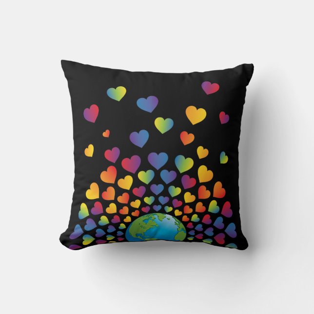 Elegant Minimalist Colourful Rainbow Heart Design Cushion (Front)