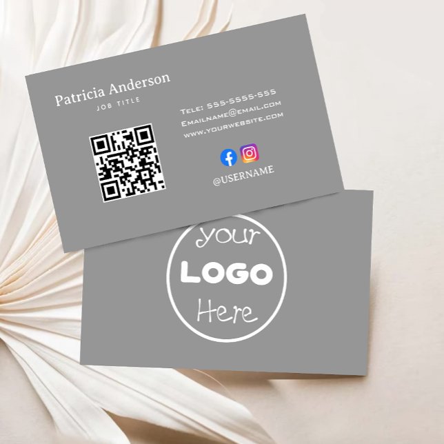 Elegant Minimalist Company Logo QR Code | Grey  Business Card (Elegant Minimalist Company Logo QR Code  Grey Business Card)