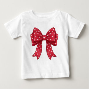 Elegant Minimalist Coquette Red Bow with Hearts Baby T-Shirt