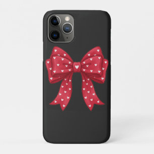 Elegant Minimalist Coquette Red Bow with Hearts iPhone 11 Pro Case