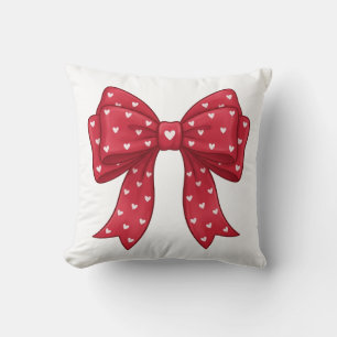 Elegant Minimalist Coquette Red Bow with Hearts Cushion