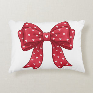 Elegant Minimalist Coquette Red Bow with Hearts Decorative Cushion