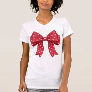 Elegant Minimalist Coquette Red Bow with Hearts T-Shirt